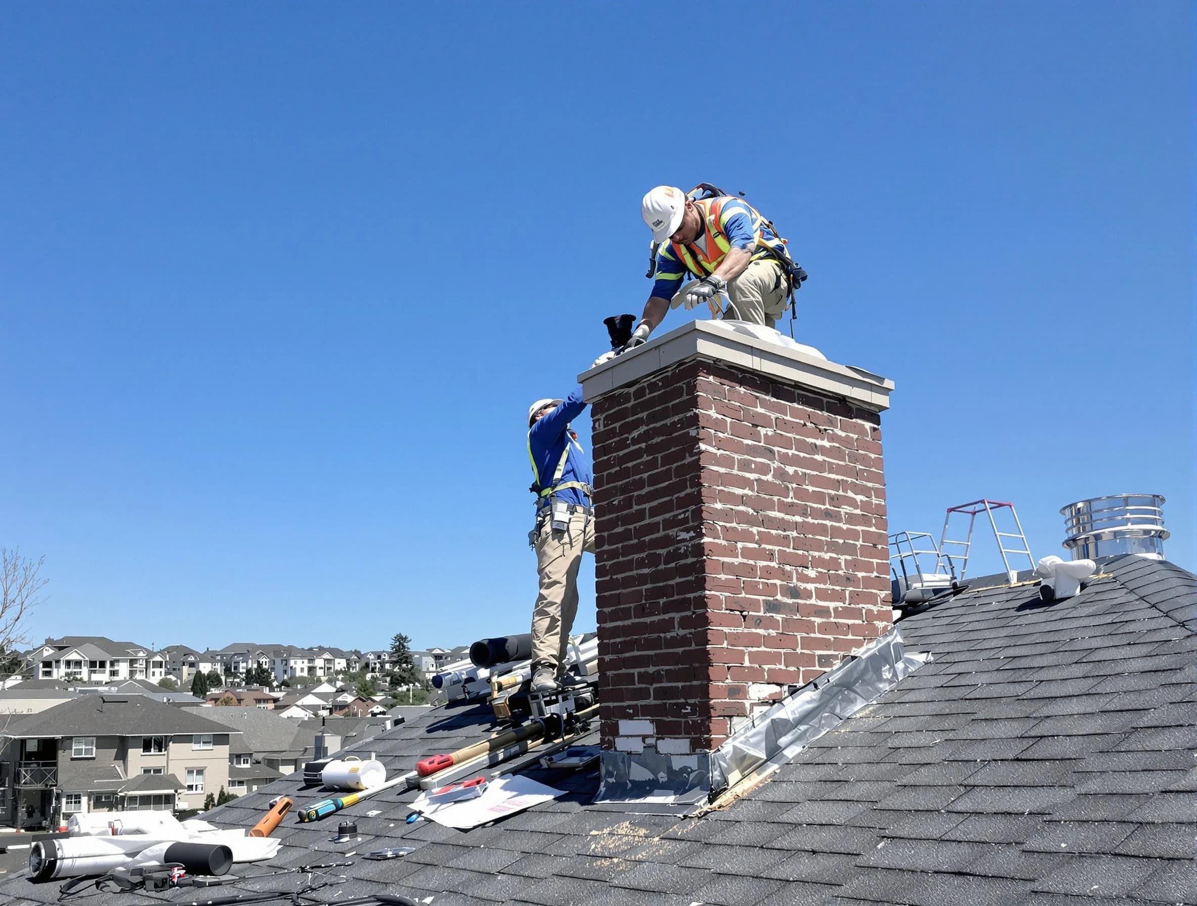 Middleborough Chimney Sweep repairing a chimney crown in Middleborough, MA