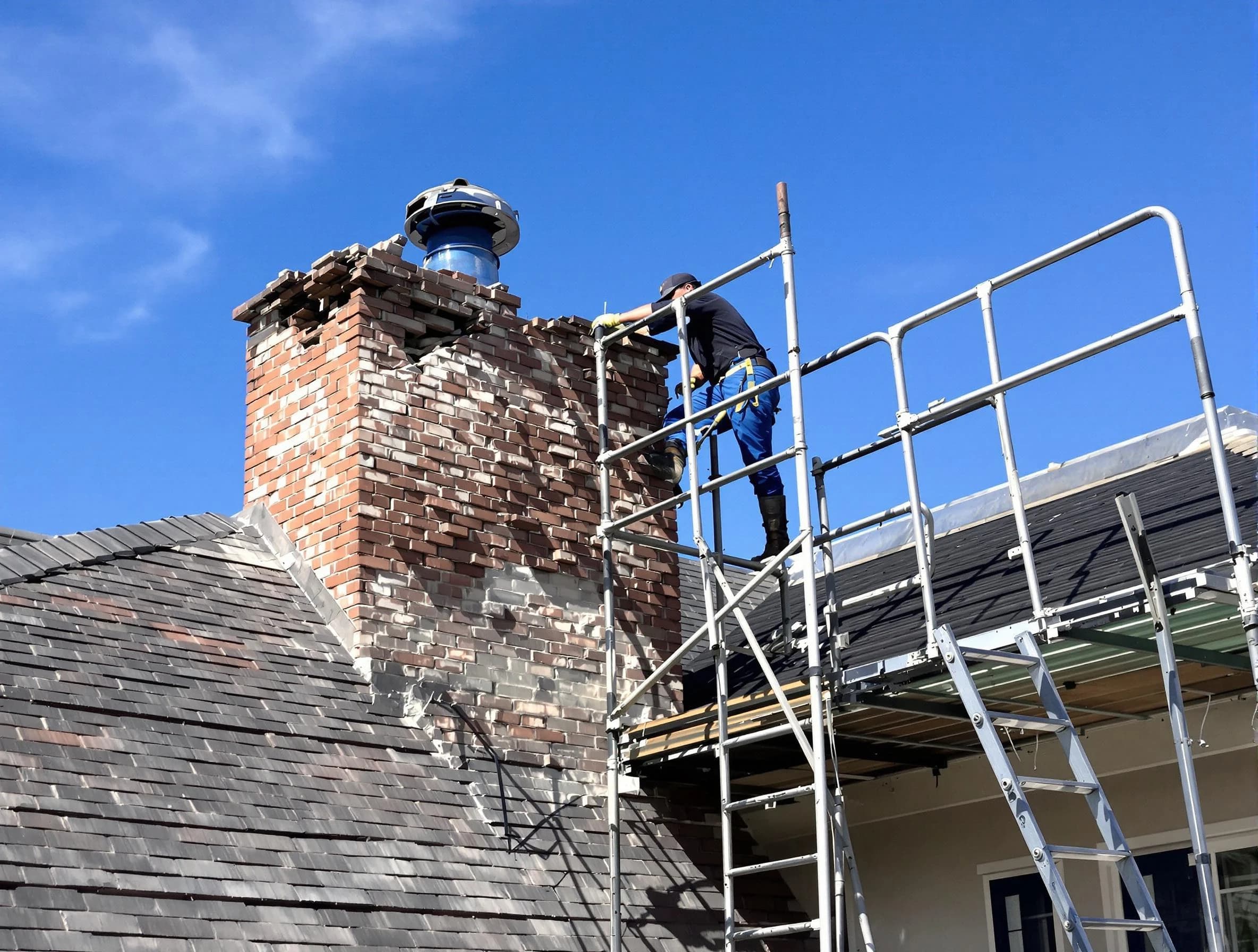 Rebuilding a chimney structure by Middleborough Chimney Sweep in Middleborough, MA