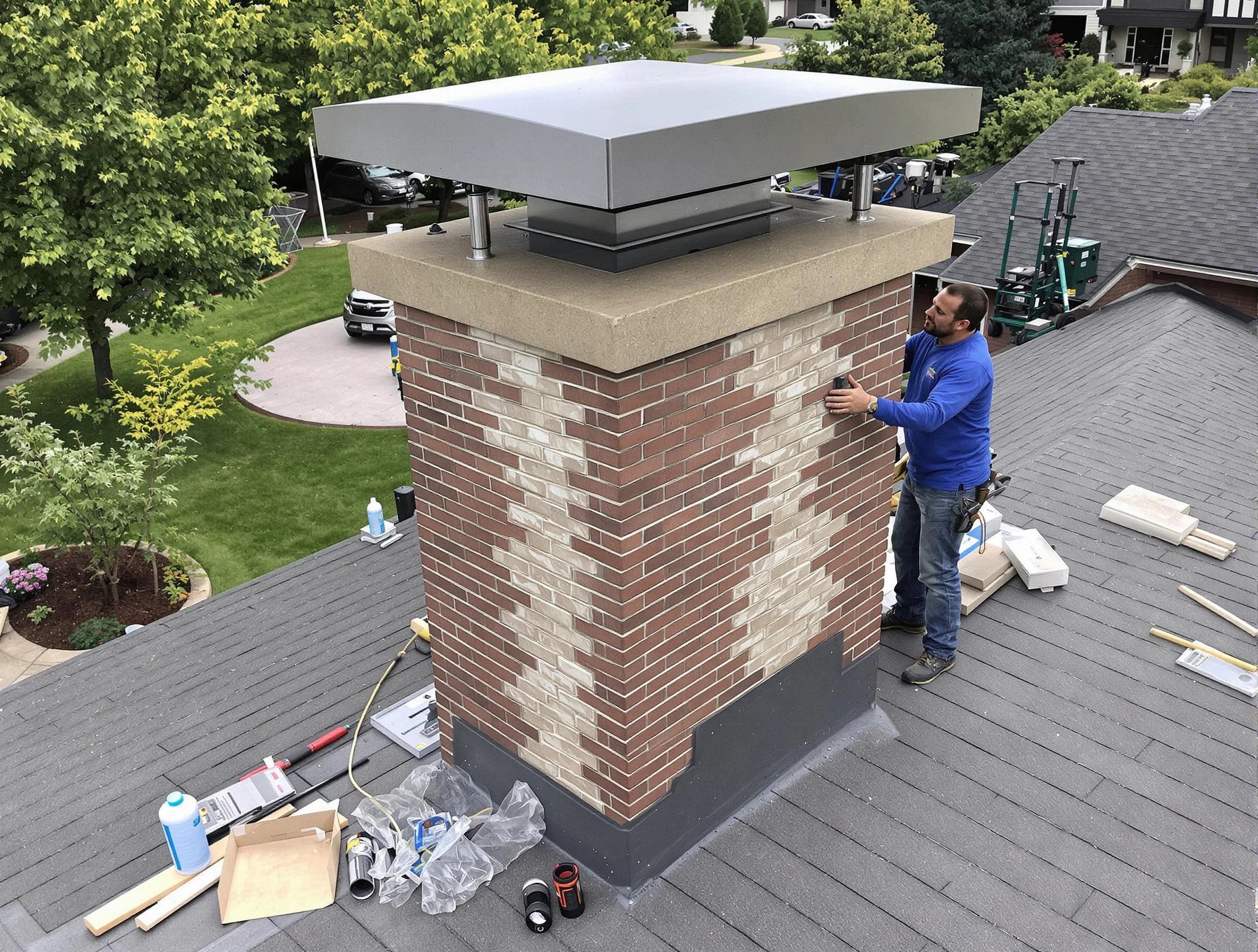 Middleborough Chimney Sweep team working on a custom chimney remodel in Middleborough, MA