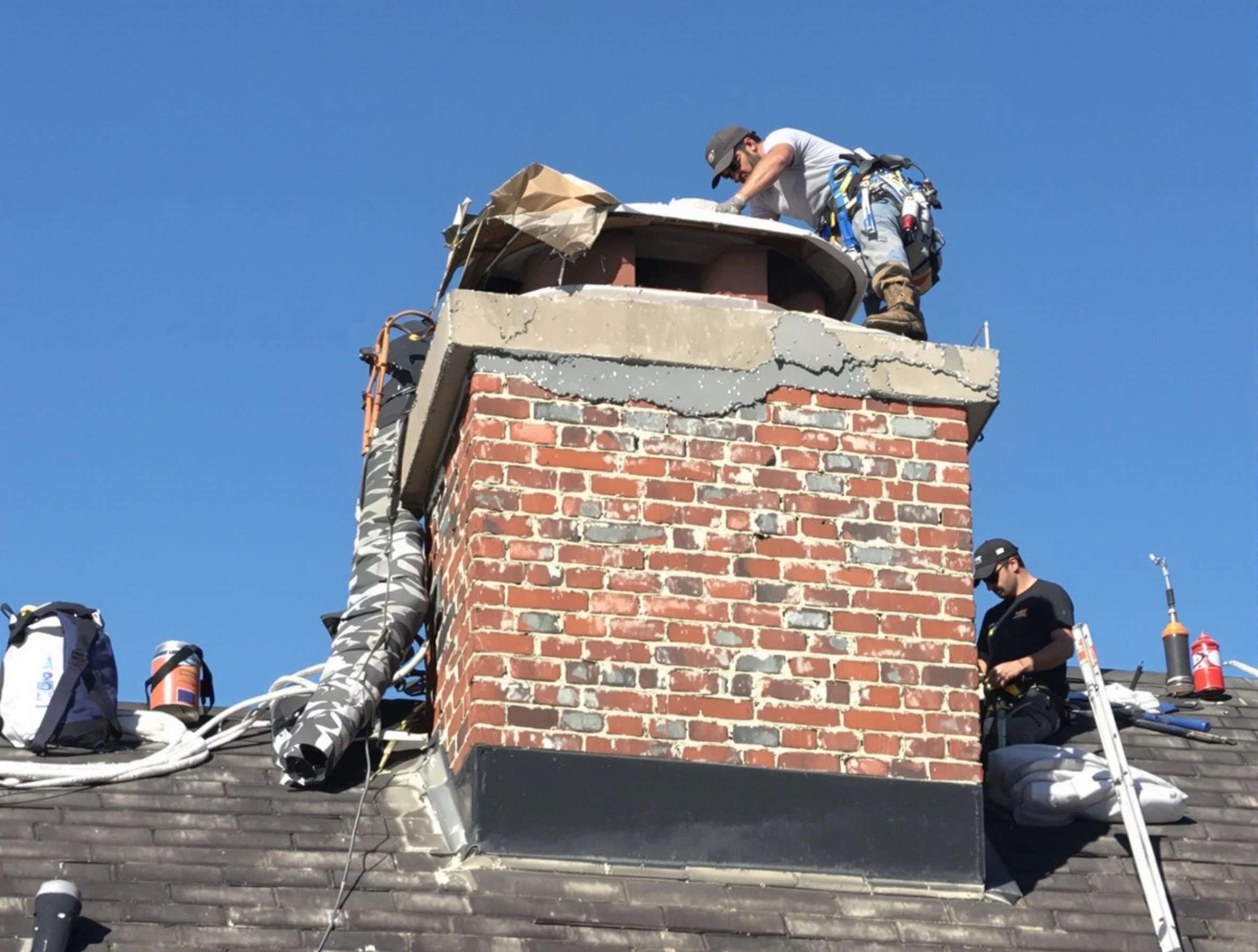 Middleborough Chimney Sweep installing a custom chimney crown in Middleborough, MA